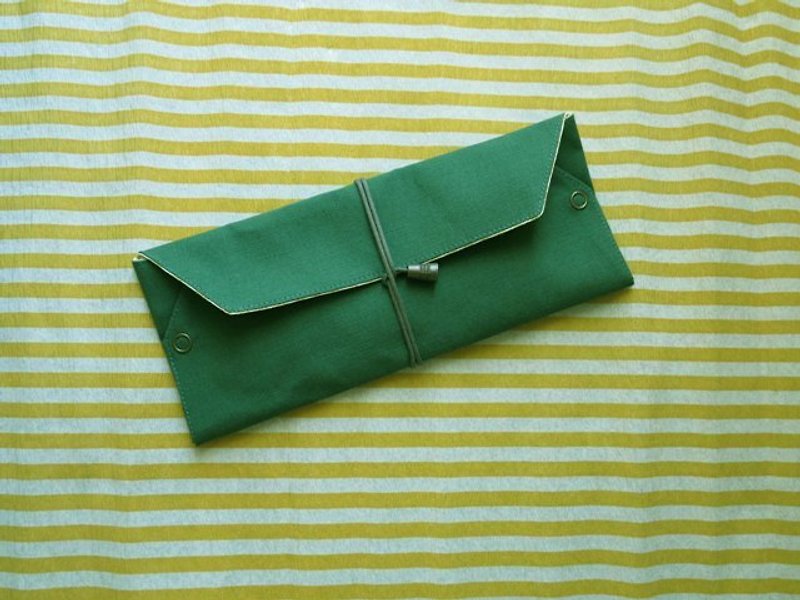 【日常】文具袋/餐具袋  (夏天的小玉西瓜) (圖一的綠色較接近 - 正綠色) - ペンケース・筆箱 - その他の素材 グリーン