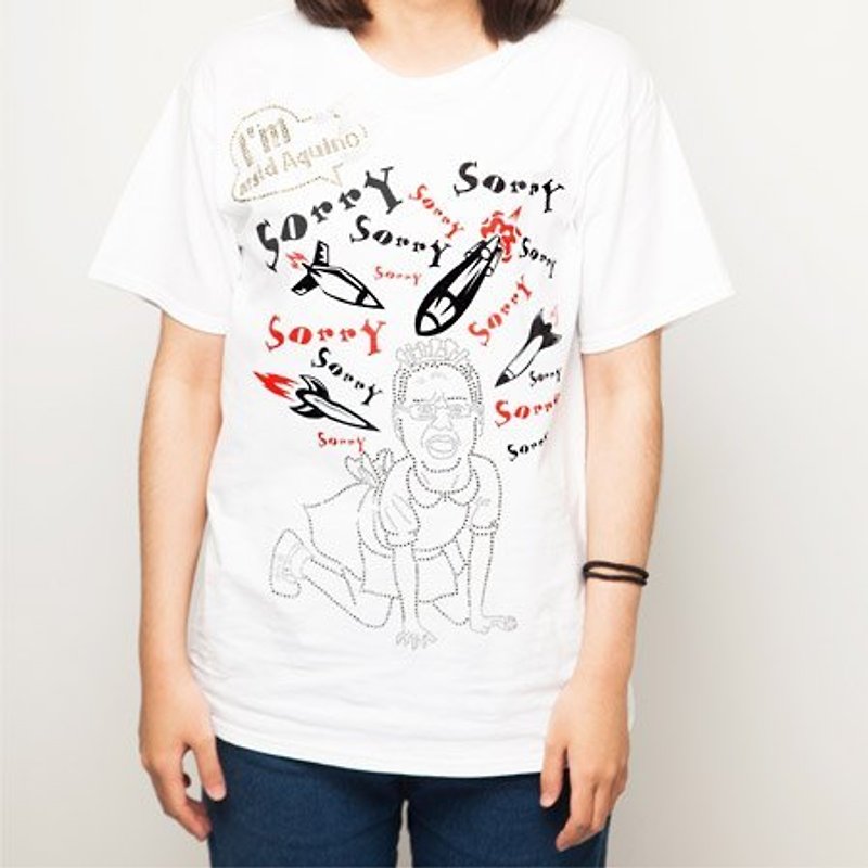 【GFSD】水鑽精品-奧地利水鑽女僕艾奎諾諾子的告白T恤 - T 恤 - 棉．麻 白色