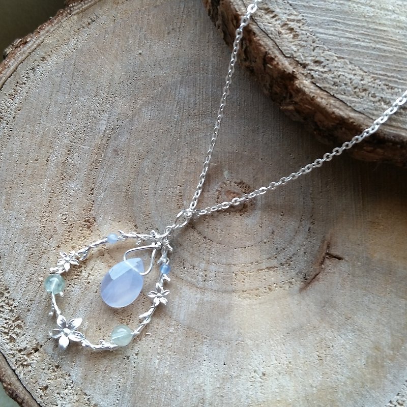 Aquamarine & Chalcedony 925 long silver necklace over the United States and the quality of aquamarine blue chalcedony 925 Silver necklace - สร้อยคอยาว - เครื่องเพชรพลอย สีน้ำเงิน