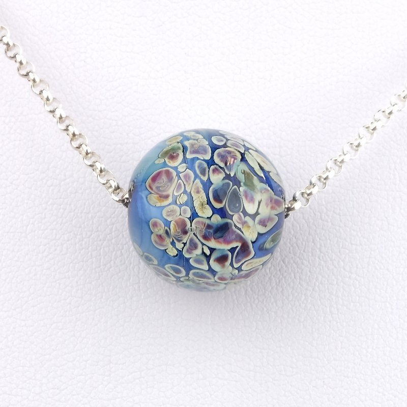 Cell Ball Handmade Lampwork Glass Sterling Silver Necklace - Necklaces - Glass Blue