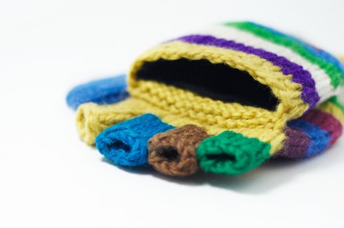 omhandmade 情人節禮物 / 限量一件手織純羊毛針織手套 / 可拆卸手套(made in nepal) - 彩虹條紋色系