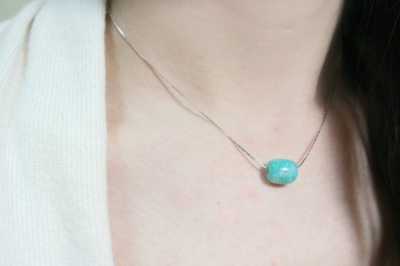 [Ofelia arts & amp; crafts] natural stone series - High-quality amazonite sterling silver necklace [J04-Sophie] - Necklaces - Gemstone Blue