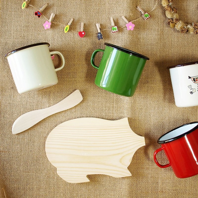 Pig breadboard Optional four-color enamel mug comes with a butter knife - Teapots & Teacups - Enamel Multicolor