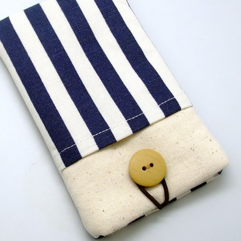 Customized phone bag, mobile phone bag, mobile phone protection cloth cover, blue and white stripe (P-28) - เคส/ซองมือถือ - ผ้าฝ้าย/ผ้าลินิน สีน้ำเงิน