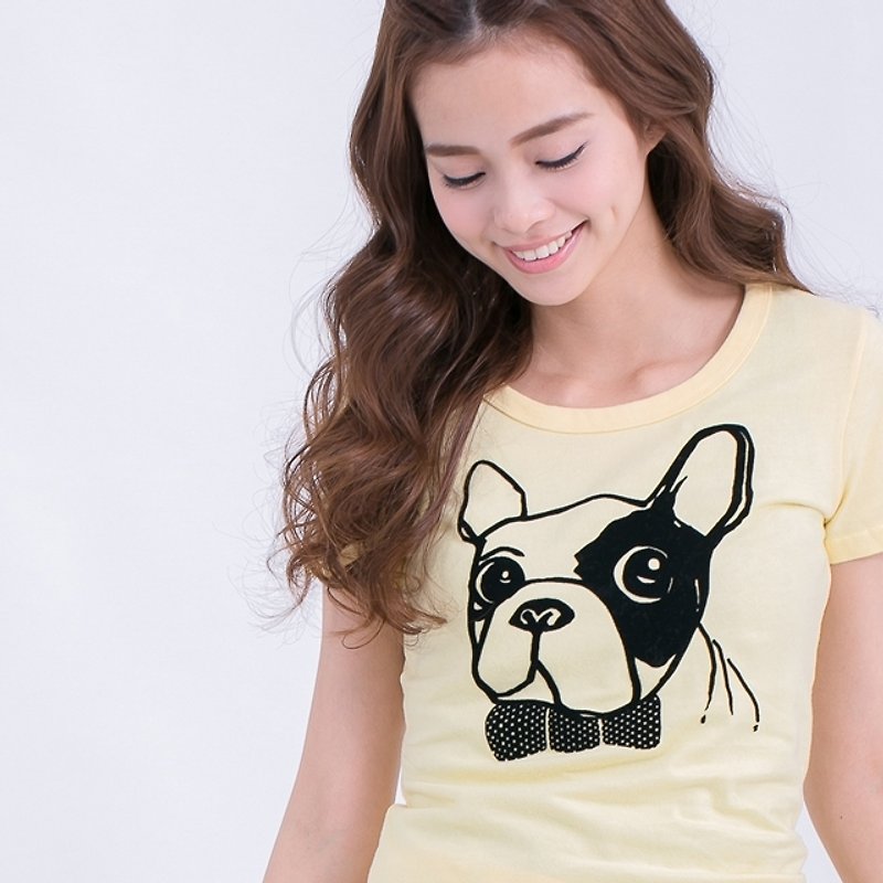 BullDog Bow peach cotton T-shirt Women - Women's T-Shirts - Cotton & Hemp Yellow