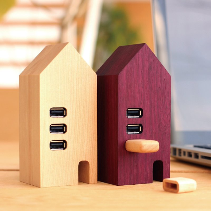Wooden House shape USB Hubs - Other - Wood Brown