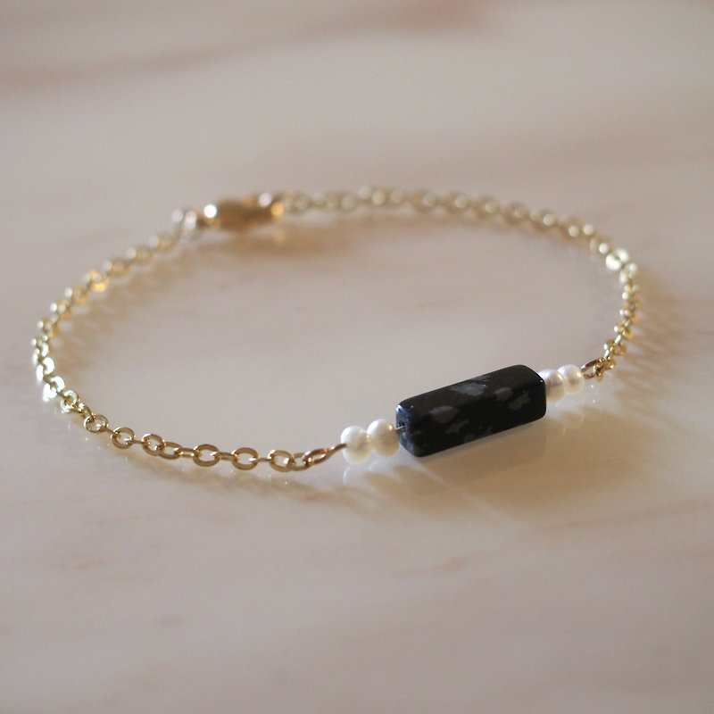 "KeepitPetite" square alabaster columns · · · gold-plated bracelet • pearl gift - สร้อยข้อมือ - เครื่องเพชรพลอย สีดำ
