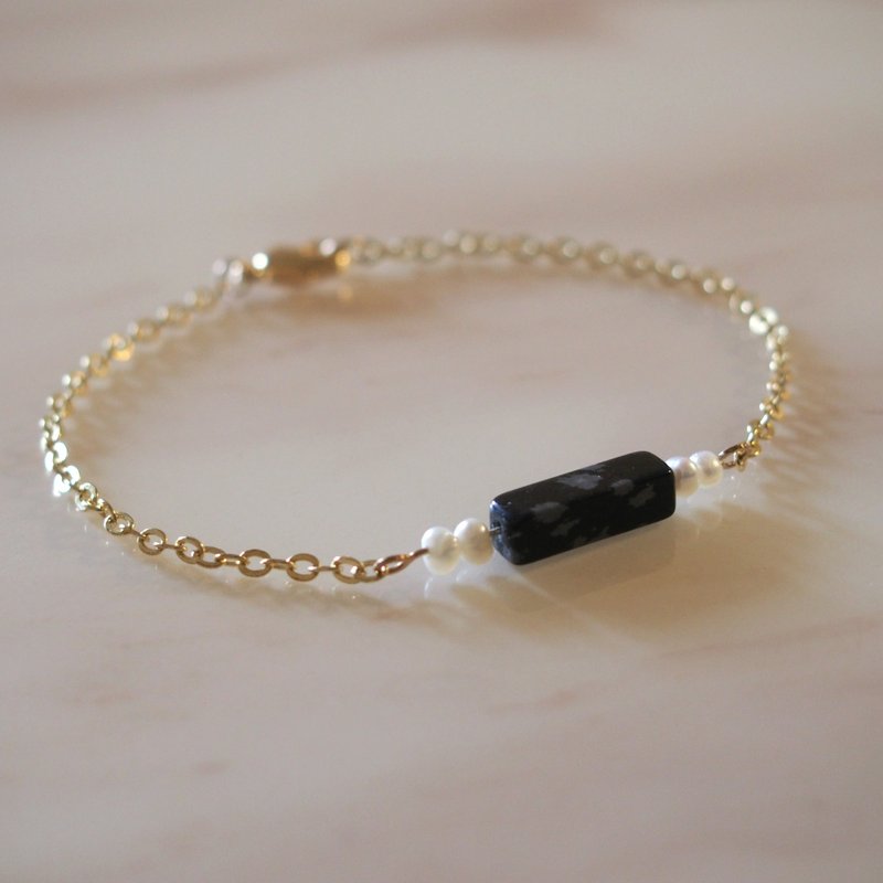 "KeepitPetite" square alabaster columns · · · gold-plated bracelet • pearl gift - Bracelets - Gemstone Black