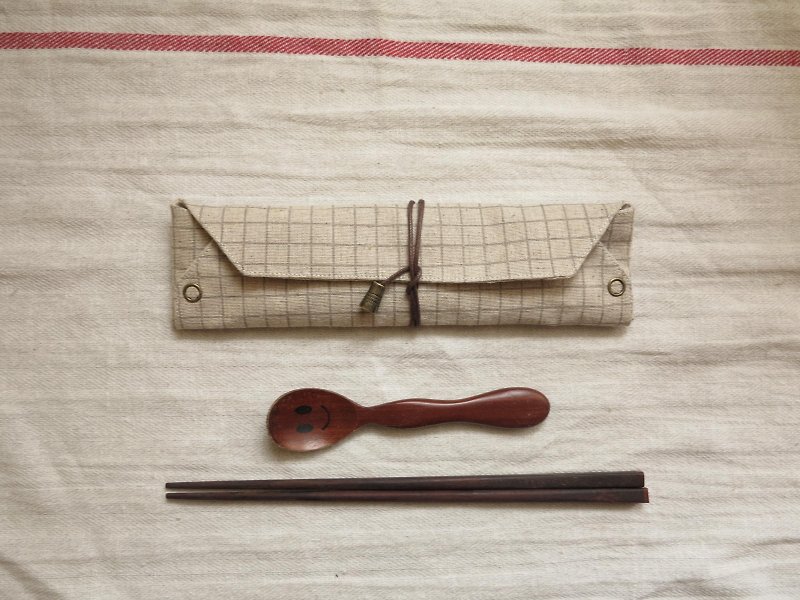 [Start of the] personal cutlery bag (cotton plaid) - Other - Other Materials Khaki