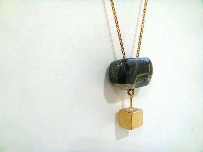 StUdio] [square Bronze Stone necklace 5 - สร้อยคอ - โลหะ สีดำ