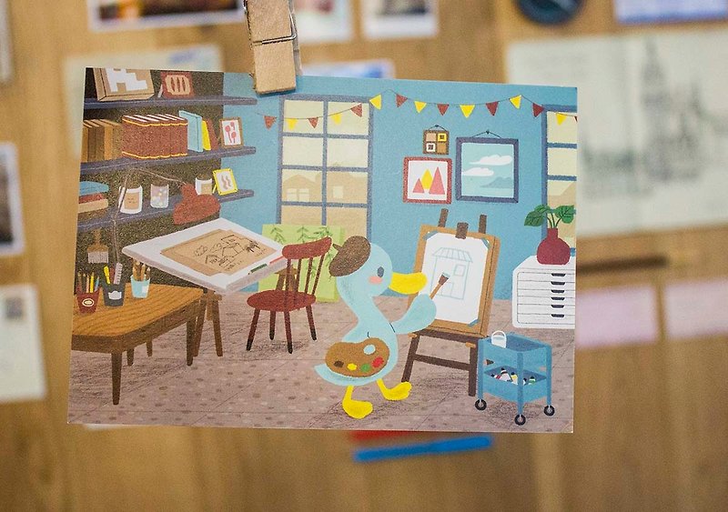Illustration Postcard -Mr.Duck's home sweet home (duck) - การ์ด/โปสการ์ด - กระดาษ สีน้ำเงิน