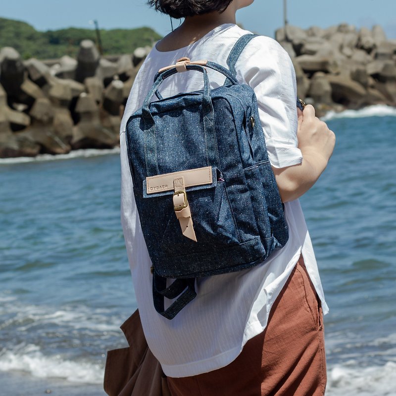 12" 3way bag/hand bag/shoulder bag/backpack/diaper bag(Blue Denim Printing) - กระเป๋าเป้สะพายหลัง - หนังแท้ 