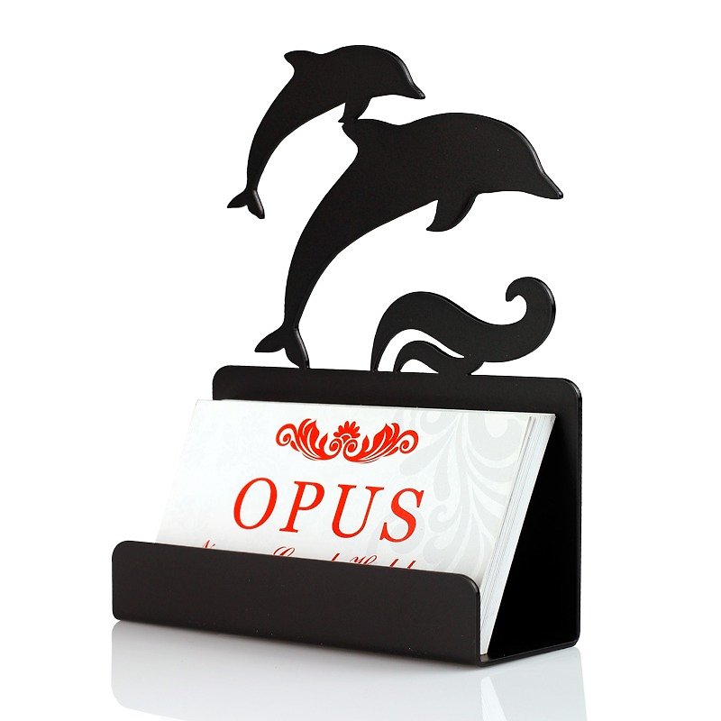 [OPUS Dongqi Metalworking] European-style wrought iron business card holder - dolphin (black)/stationery gifts/office accessories - ที่ตั้งบัตร - โลหะ สีดำ