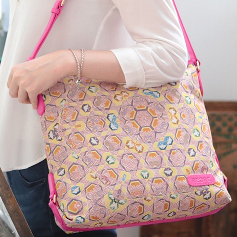 Handmade Tote Bag /  Jacquard Weave / Water Repellent - Messenger Bags & Sling Bags - Other Materials Pink