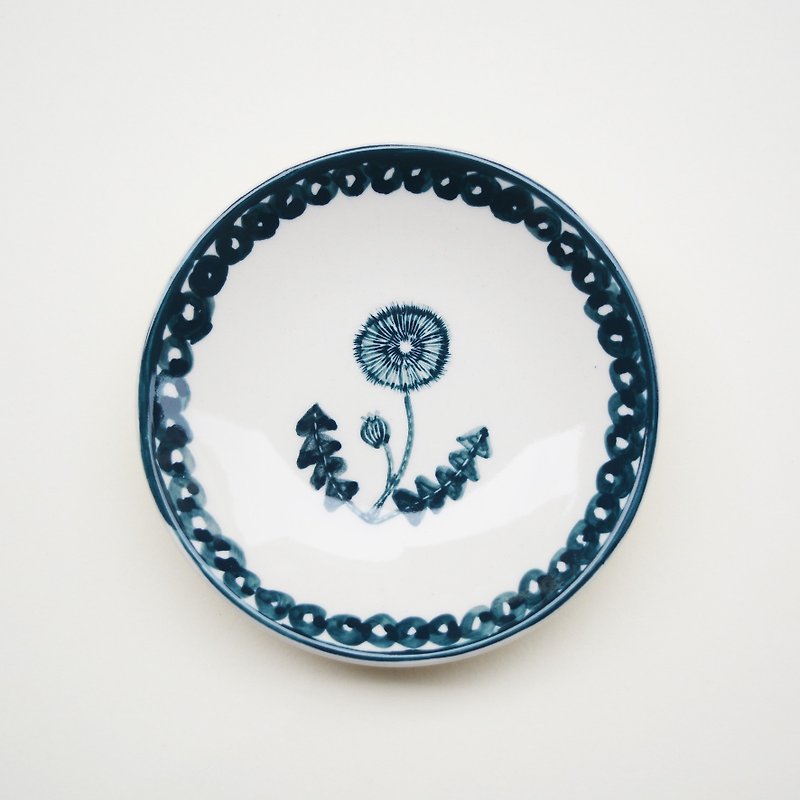 手描きの小さな磁器の皿 - たんぽぽ - 小皿 - 磁器 ブルー