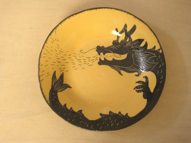 DoDo Handmade Whispers. Animal Silhouette Series-Dragon Plate (Yellow) - Plates & Trays - Pottery Yellow