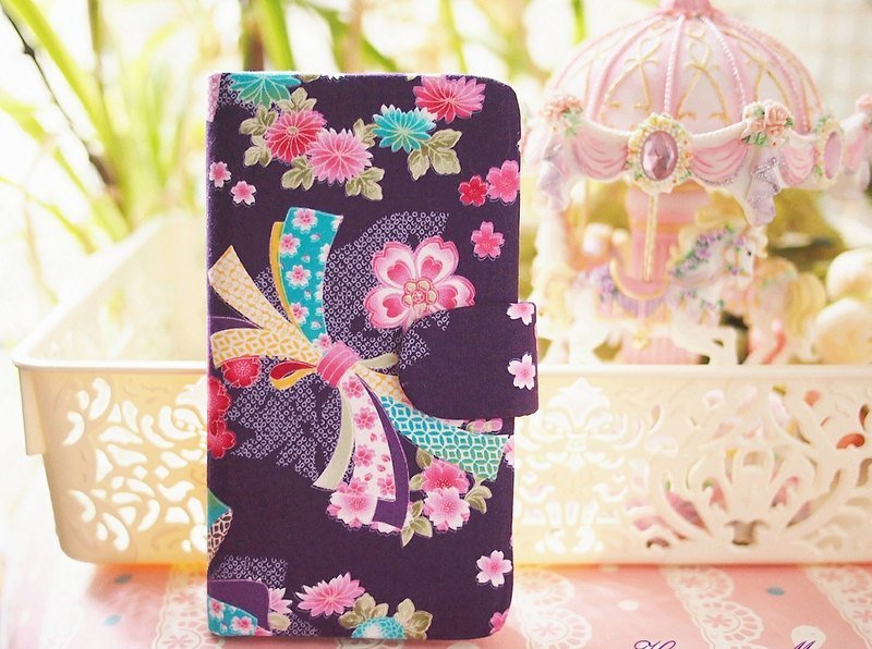 布藝 日本和風櫻花紫色手機套 保護套 手機殼 三星 Samsung Galaxy S6 S5 S4 S7 Mega 6.3 Note4 Note3 Note2 - 其他 - 其他材質 紫色