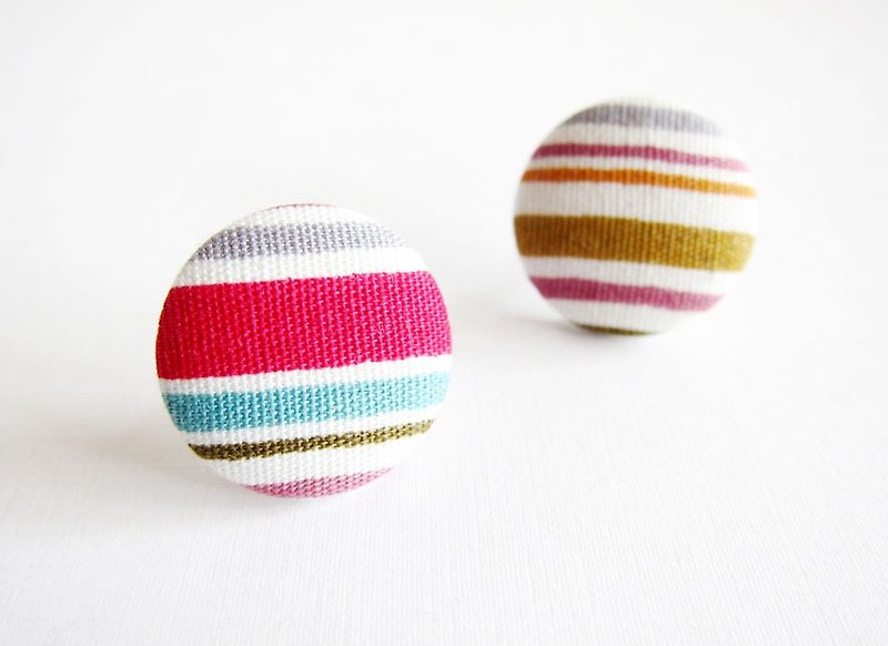 Cloth buckle earrings stripes can be used as clip-on earrings - Earrings & Clip-ons - Other Materials Multicolor