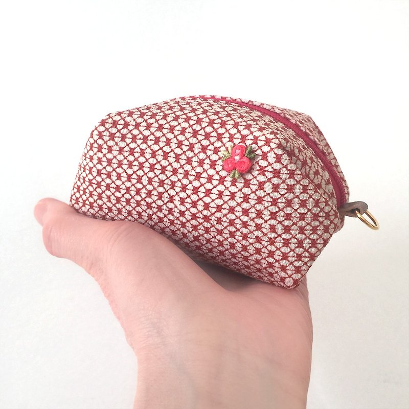 Pouch with Japanese Traditional Pattern, Kimono (Small) - Toiletry Bags & Pouches - Other Materials Red