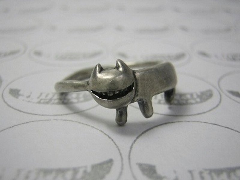 miaow with a smile ( cat sterling silver ring 微笑 貓 猫 戒指 指环 指環 刻字 銀 ) - แหวนทั่วไป - เงินแท้ สีเงิน