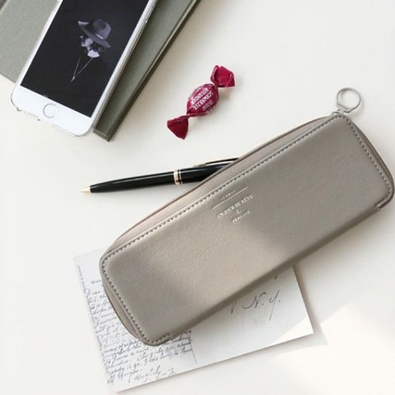 Dessin x iconic- time classic leather pencil V2 (L) - temperament gray, ICO82880 - กล่องดินสอ/ถุงดินสอ - หนังแท้ สีเทา