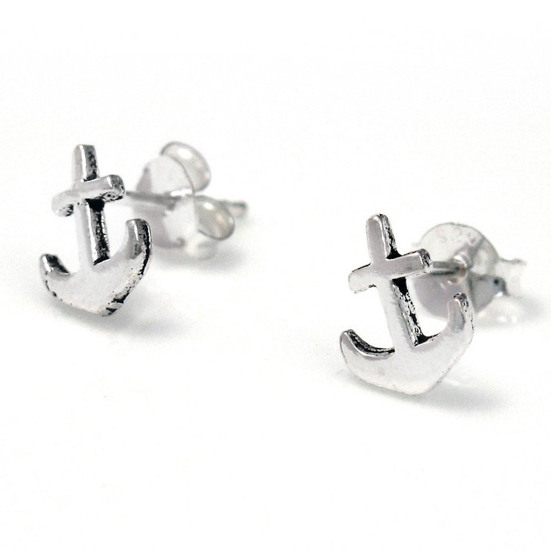 Sterling Silver Earrings Offshore Anchor 925 Sterling Silver Earrings Anchor Shape - 64DESIGN Silverware - ต่างหู - เงินแท้ สีเงิน