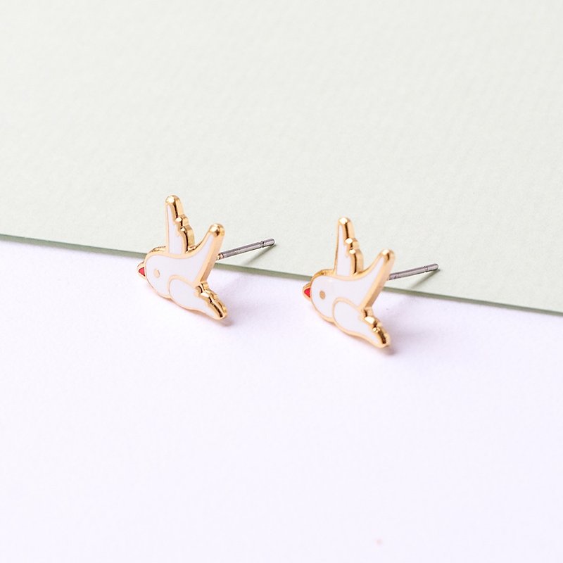 Innocence Bird Lucky Flower Earrings Clip-On Birthday Gift Clip Earrings - ต่างหู - วัตถุเคลือบ ขาว