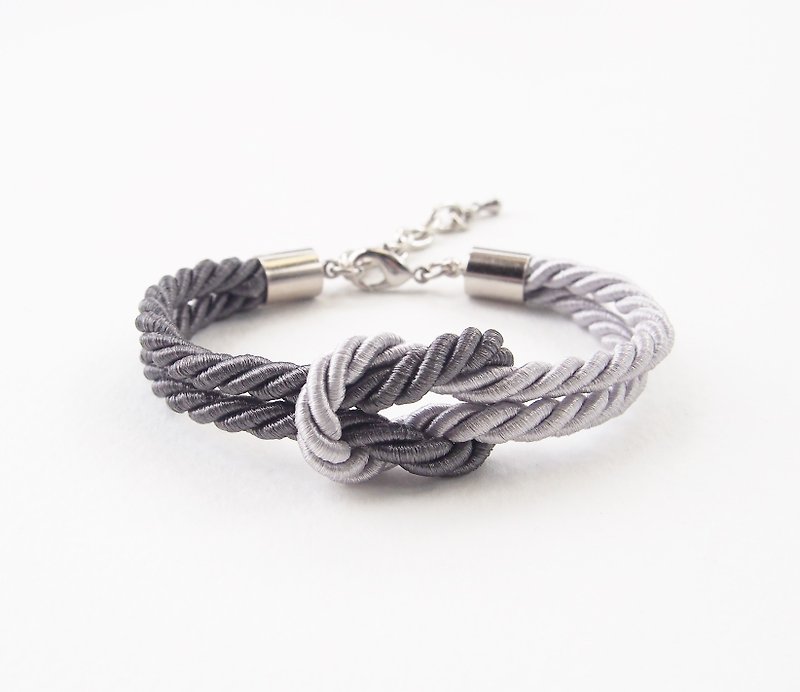Dark gray / light gray knot rope bracelet. - Bracelets - Other Materials Gray
