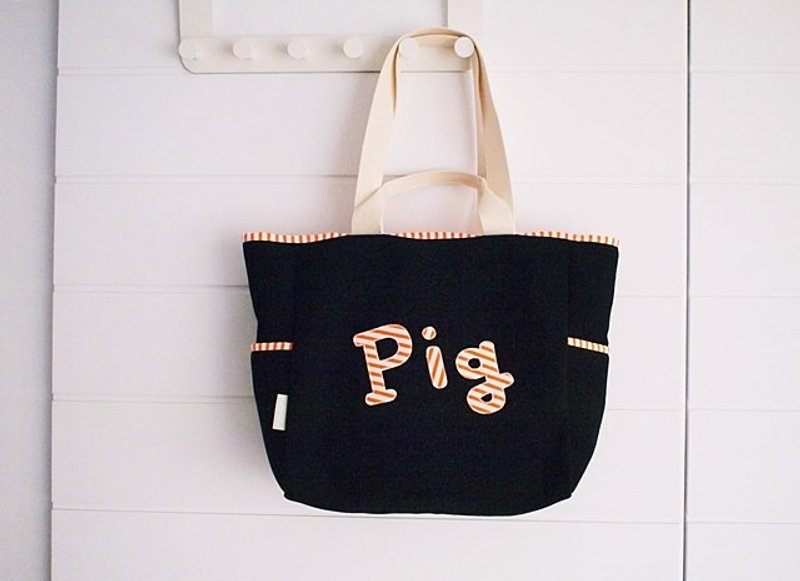 gagakan order. Only one letter bag - black + bright orange strip (4 words) - กระเป๋าถือ - วัสดุอื่นๆ สีดำ