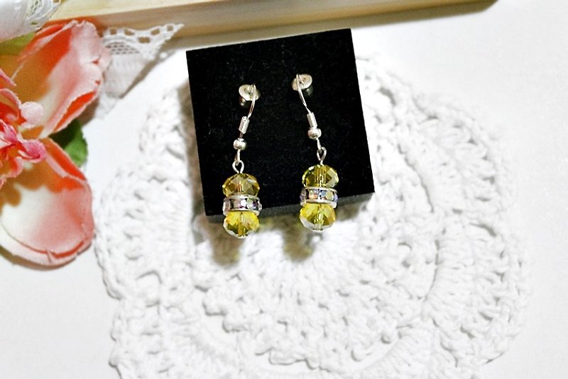 Alloy X Rhinestone ＊Yellow Mood＊_Hook Earrings - Earrings & Clip-ons - Other Metals Yellow