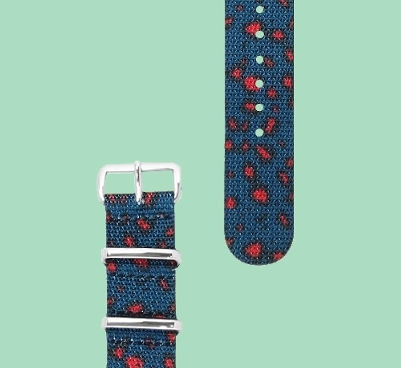 HYPERGRAND軍用錶帶 - 20mm - MILIBAND 藍紅豹紋(銀釦) - 女裝錶 - 其他材質 多色