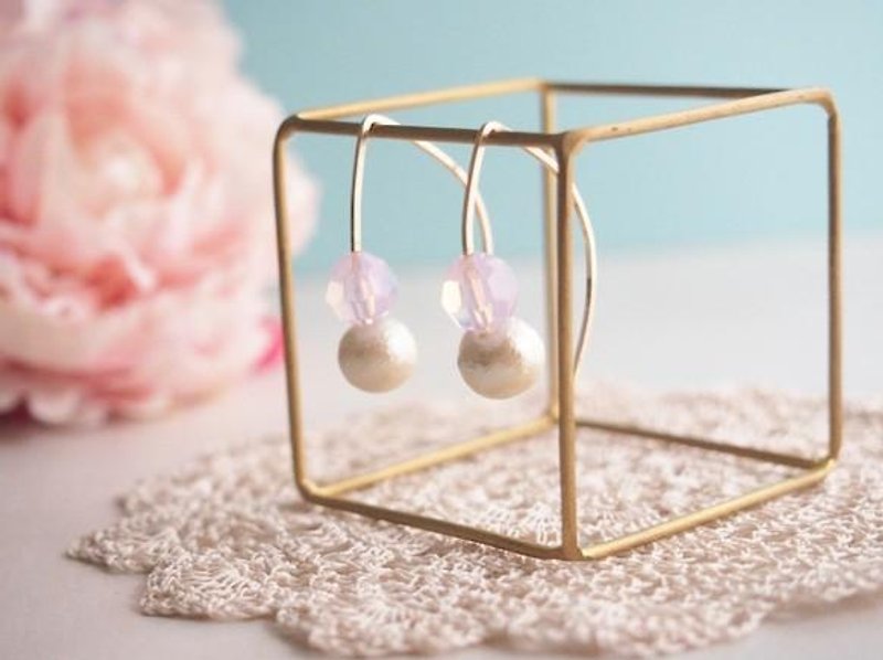 [14kgf] wire earrings (pink opal) - Earrings & Clip-ons - Other Metals 