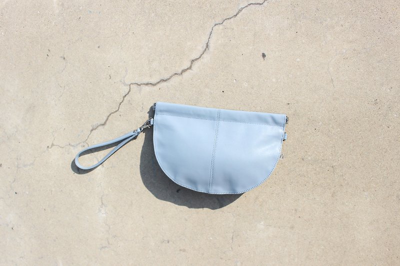Geometric | Playful | Half Moon | Semi-Circle | Ice Blue / Cement Grey| Unisex | Simplicity Cross-Body / Clutch | SEMI- - SERIES - Messenger Bags & Sling Bags - Genuine Leather Gray