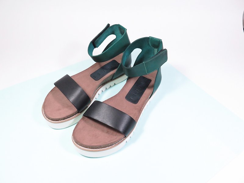 Ankle strap sandals _ blue and green - รองเท้ารัดส้น - หนังแท้ สีน้ำเงิน
