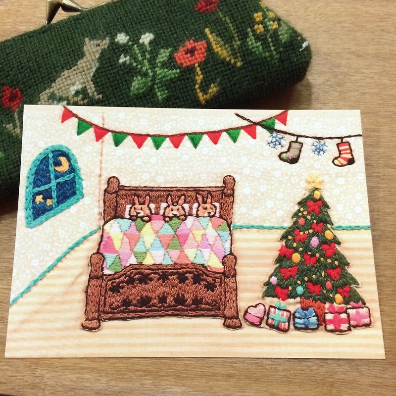 กระดาษ การ์ด/โปสการ์ด หลากหลายสี - Embroidery photo postcard Christmas card No.10