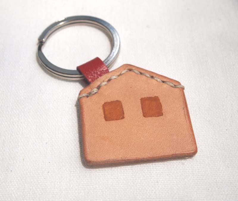好皮小房子鑰匙圈(A)  Little House key ring  - 吊飾/掛飾 - 真皮 卡其色