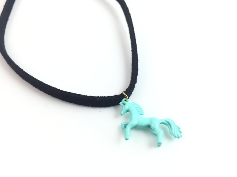 "Bluish green pony Necklace" - Necklaces - Genuine Leather Black