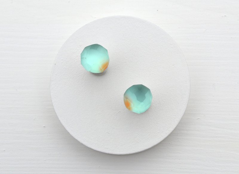 玻璃 耳環/耳夾 綠色 - 玻璃素材 bit 系列 薄荷色