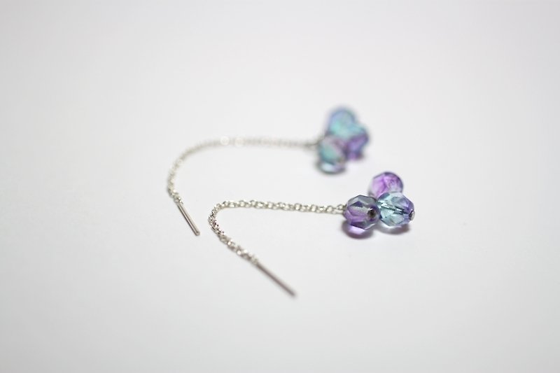 紫木槿 天然石純銀長耳針耳環 - 耳環/耳夾 - 其他金屬 紫色