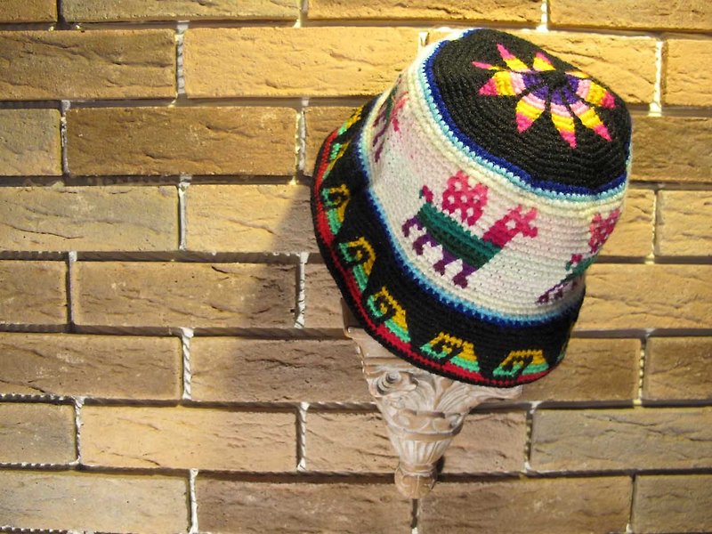 太いアルパカラマウールの帽子の色が歩く​​ - ブラック - 帽子 - その他の素材 多色