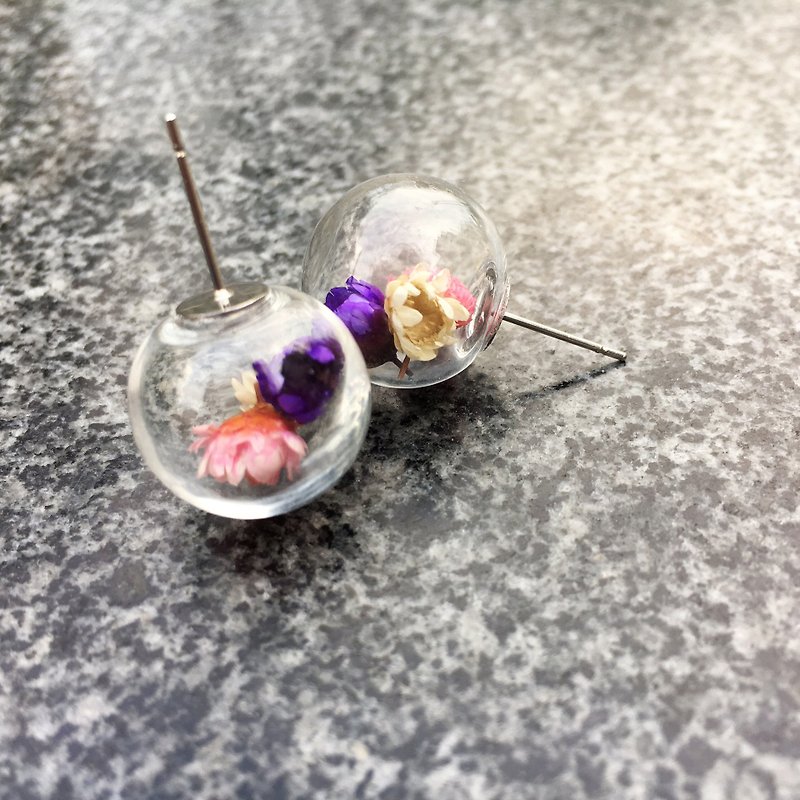 △ flower glass ball earrings - Psalm youth - permanent flowers, small star flower (otherwise provide 925 sterling silver service) - ต่างหู - แก้ว สีน้ำเงิน