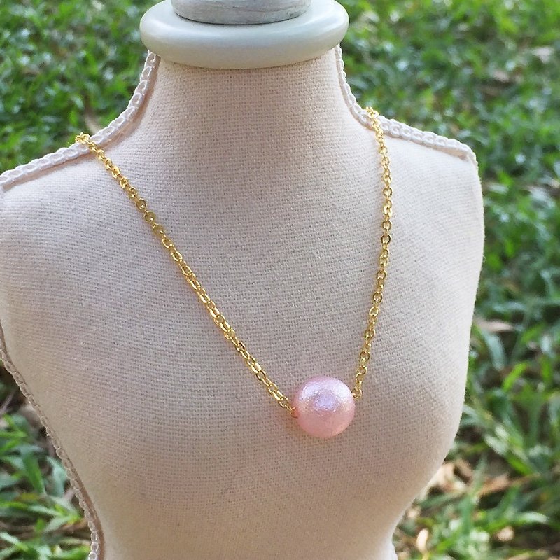 "LaPerle" imitation pearl pink cotton necklace 16k gold plated brass necklace Handmade Christmas gifts - Chokers - Paper Pink