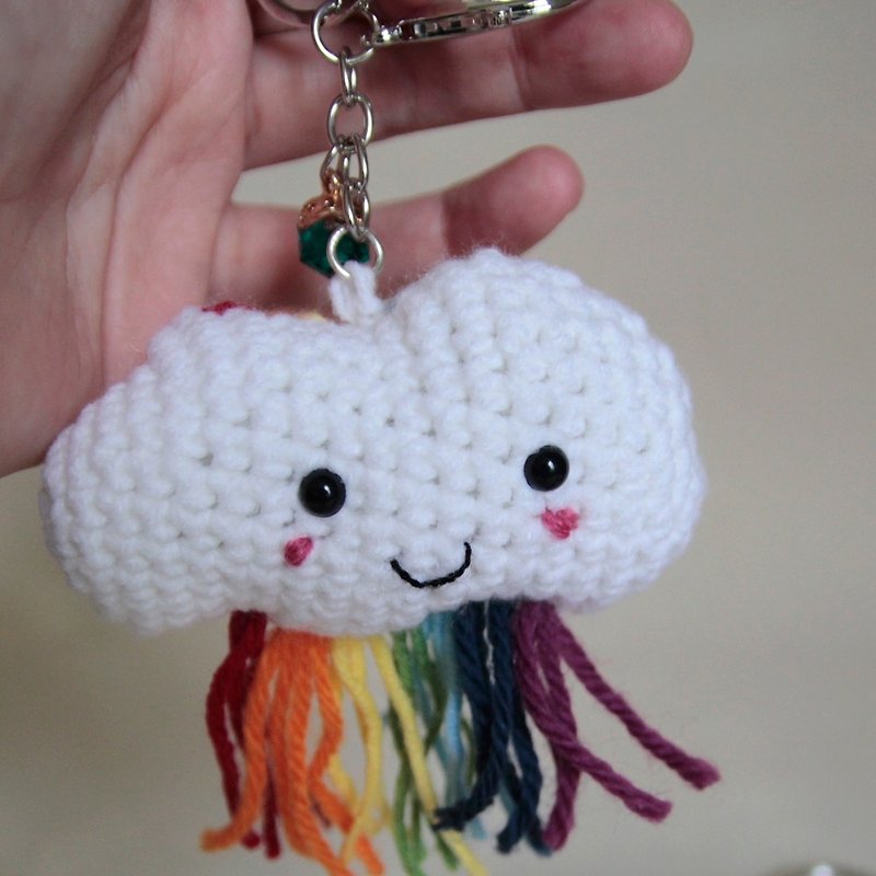 Wool pendant Baiyun doll metal hook rainbow doll - พวงกุญแจ - วัสดุอื่นๆ ขาว