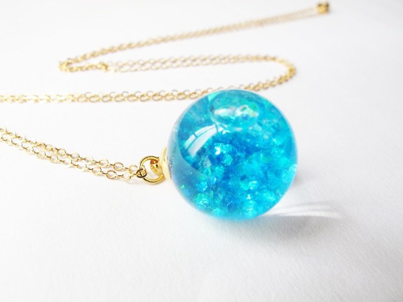 ＊Rosy Garden＊ Sky Blue glitter with water inisde glass ball necklace - สร้อยติดคอ - แก้ว สีน้ำเงิน
