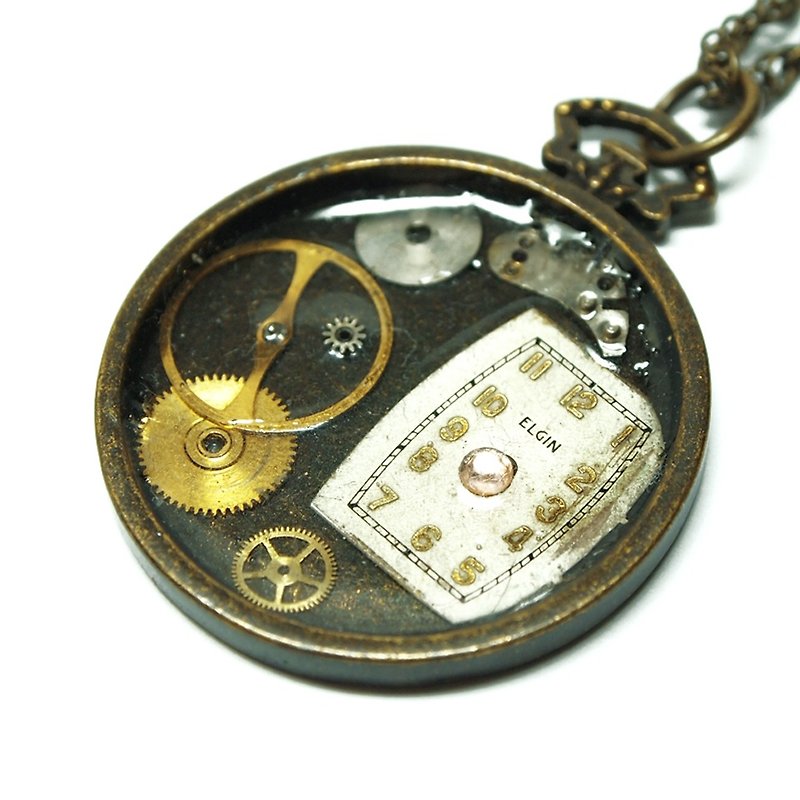 【miniature museum 袖珍博物館】古時計 - 項鍊 - 紙 金色