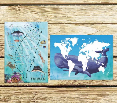 小白襪 BuyWowPuP 海味臺灣+海洋臺灣 明信片組(兩入)