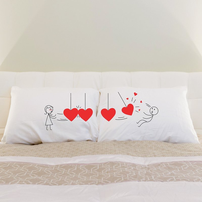 Newton's Cradle Boy Meets Girl couple pillowcase by Humantouch - หมอน - ผ้าฝ้าย/ผ้าลินิน ขาว