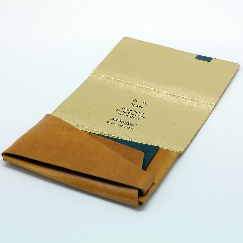 Handmade in Japan-made by Shosa vegetable tanned cowhide business card holder / card holder-low-key luxury / caramel gold - Card Holders & Cases - Genuine Leather 