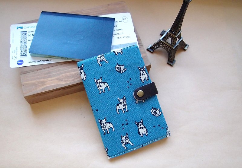 布製護照套  法國鬥牛犬  藍色 - 護照夾/護照套 - 其他材質 藍色