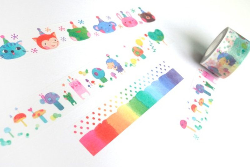 Watercolor (Rainbow Animal Forest) Paper tape 2.5cm x 10M (50cm cycle) - Charms - Paper Multicolor
